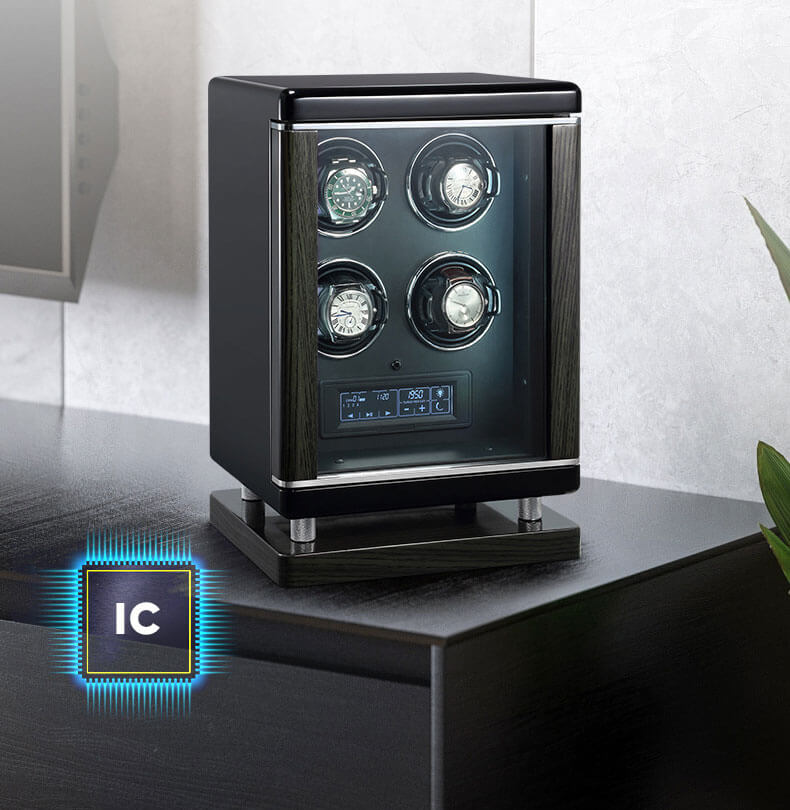 New Design 4 Wooden Automatic Watch Winder Storage Box with LCD Touch Screen