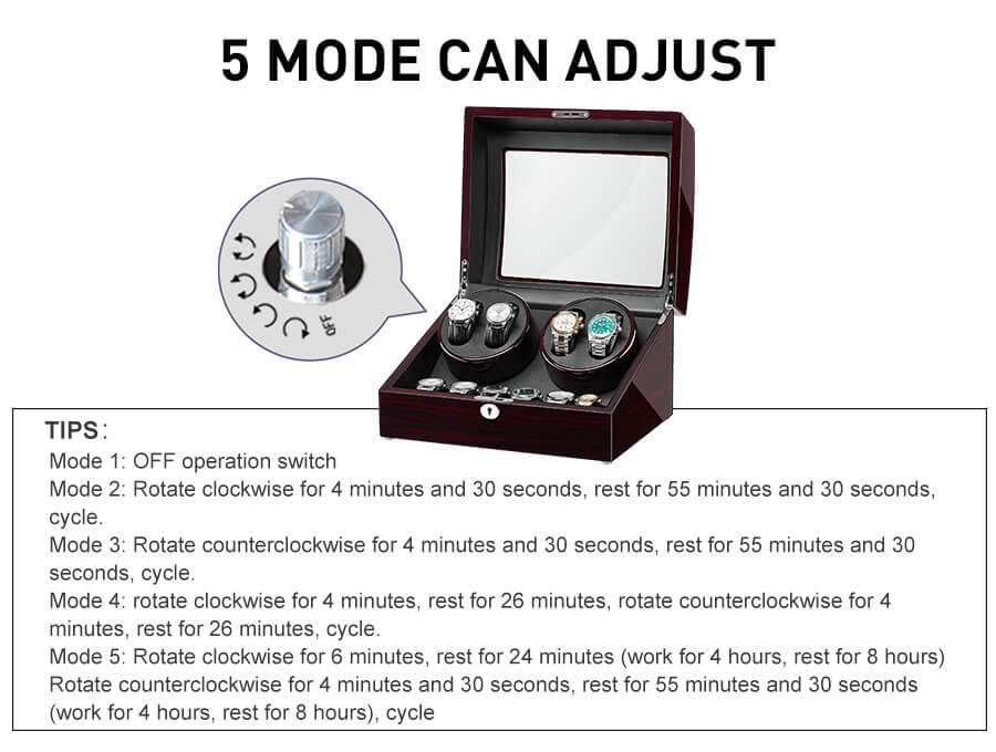 Watch winding rotor detail inside ebony 4-slot winder – clockwise counter-clockwise bi-directional settings