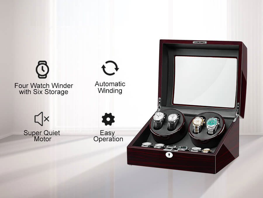Velvet-lined watch storage bay in ebony wood watch winder box – fits Rolex Omega TAG Heuer bracelets