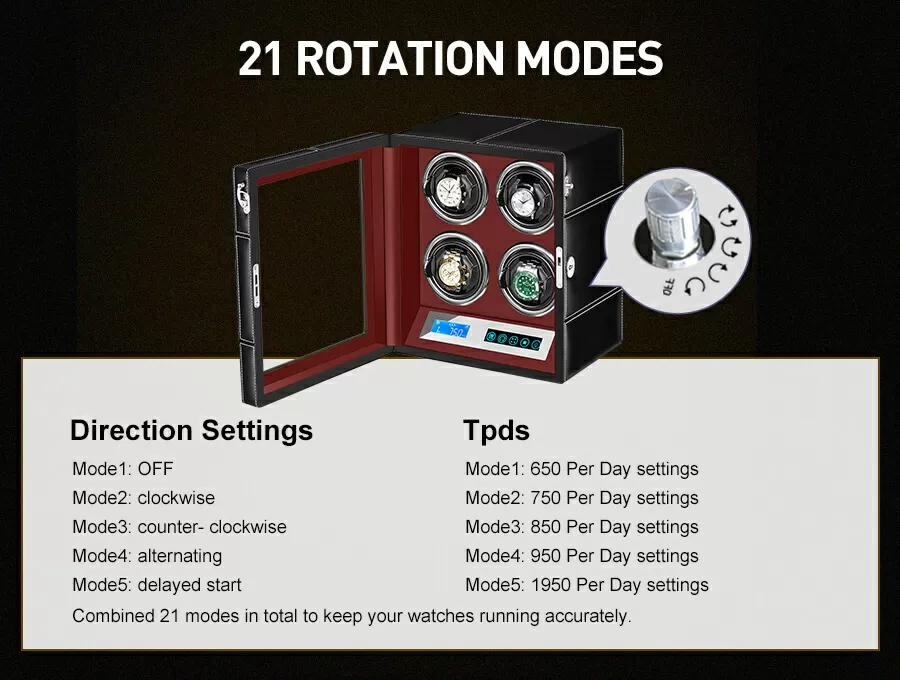 Quad Rolex Automatic Watch Winder With Led Touch Screen in Red Interior