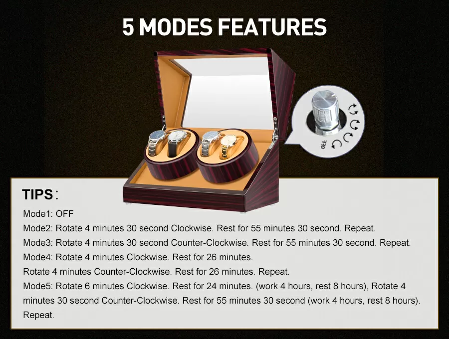 Ebony Four Watch Winder With Almond interior