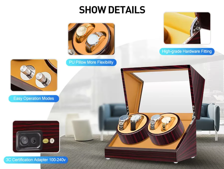 Ebony Four Watch Winder With Almond interior