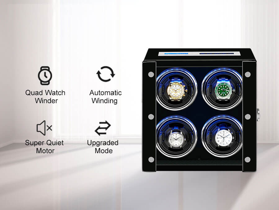 Silent Japanese motor mechanism inside 4-slot watch winder