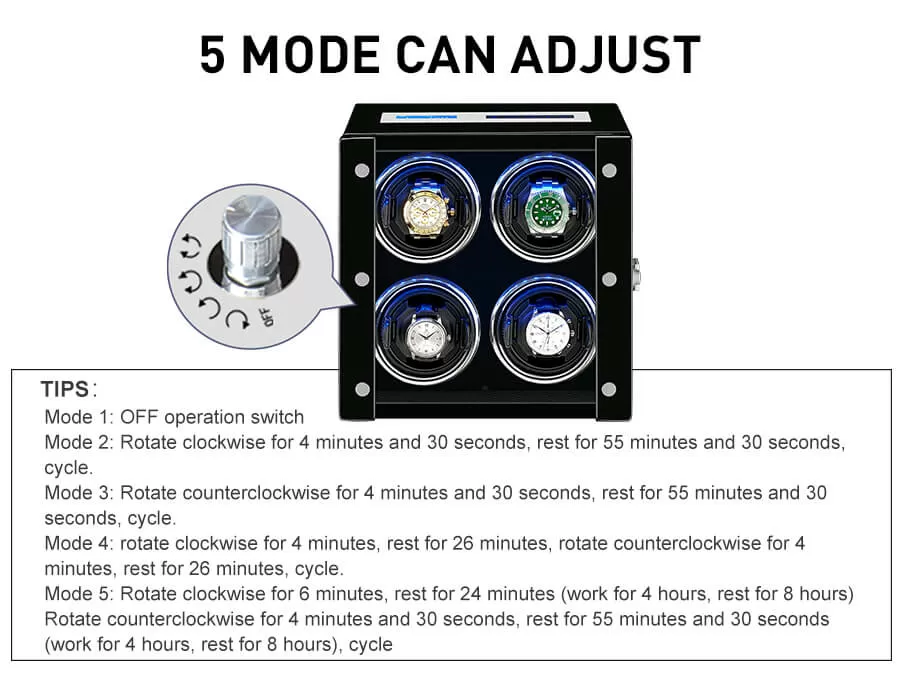 Smart Quad Automatik Uhrenbeweger Mit LCD-Touchscreen - Schwarzes und schwarzes Interieur