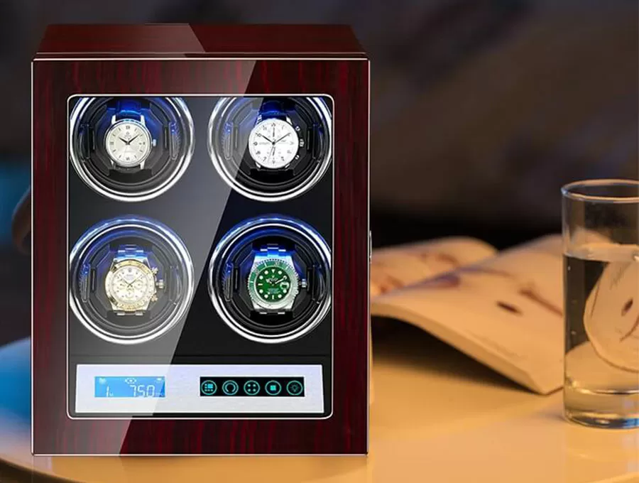 Enrouleur de montre intelligent avec écran tactile LCD à l'intérieur noir pour 4 montres