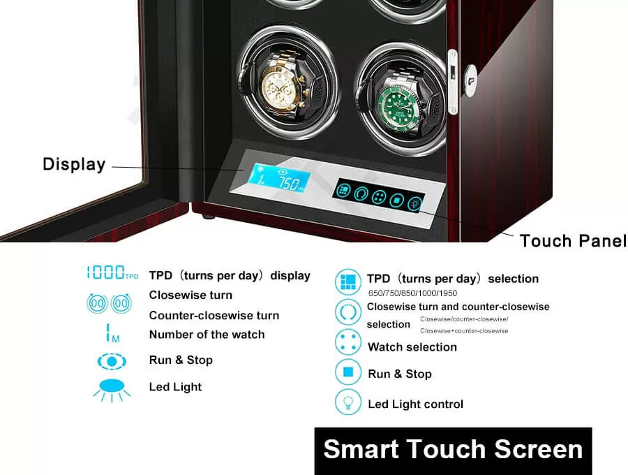 Remontoir de montre intelligent avec écran tactile LCD à l'intérieur noir pour 4 montres