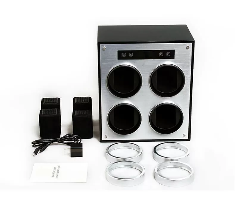 Quad Metal Watch Winder with Cover - Carbon Fiber