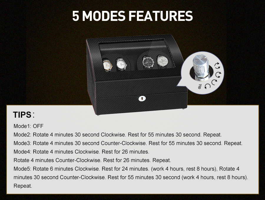 4 Watch Winder Box With 6 Watch Storages - Carbon Fiber - model setting