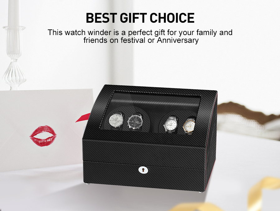 4 Watch Winder Box With 6 Watch Storages - Carbon Fiber Style