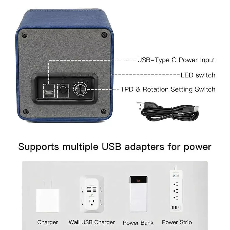 USB-Anschluss am Roroos Phantom-Blau Uhrenbeweger für 1 Uhr