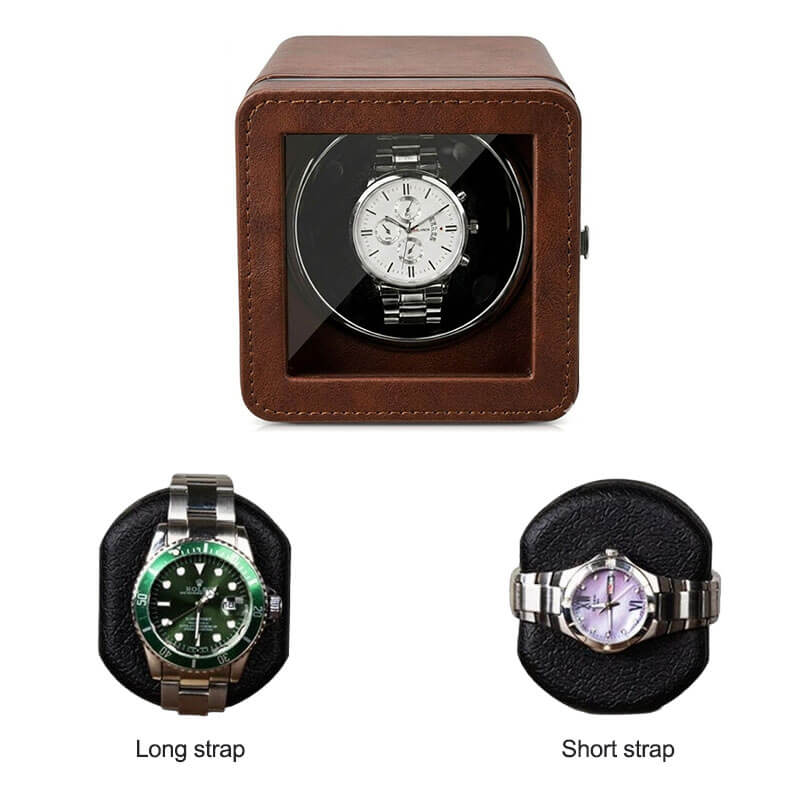 Single Automatic Watch Winder in Mahogany Leather