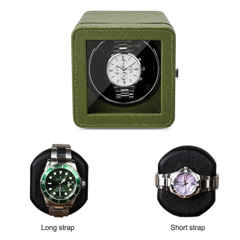 Precision in Olive: Green Leather Single Watch Winder