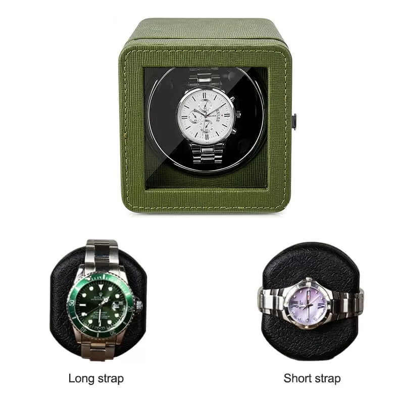 Precision in Olive: Green Leather Single Watch Winder