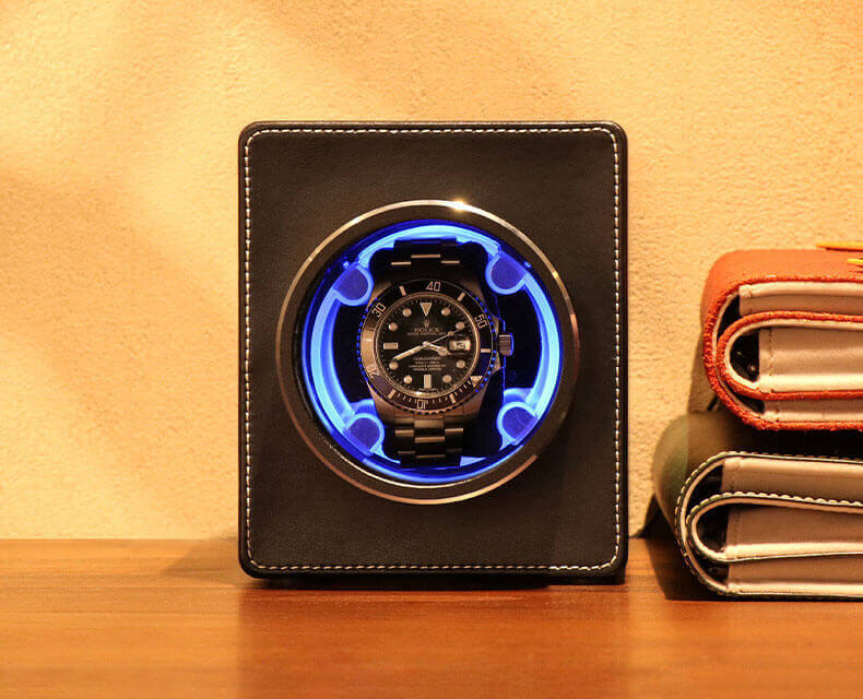 Single Watch Winder in Black PU Leather