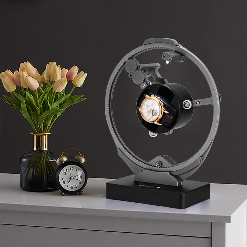 Planetary gear orbit watch winder - Silver on desk