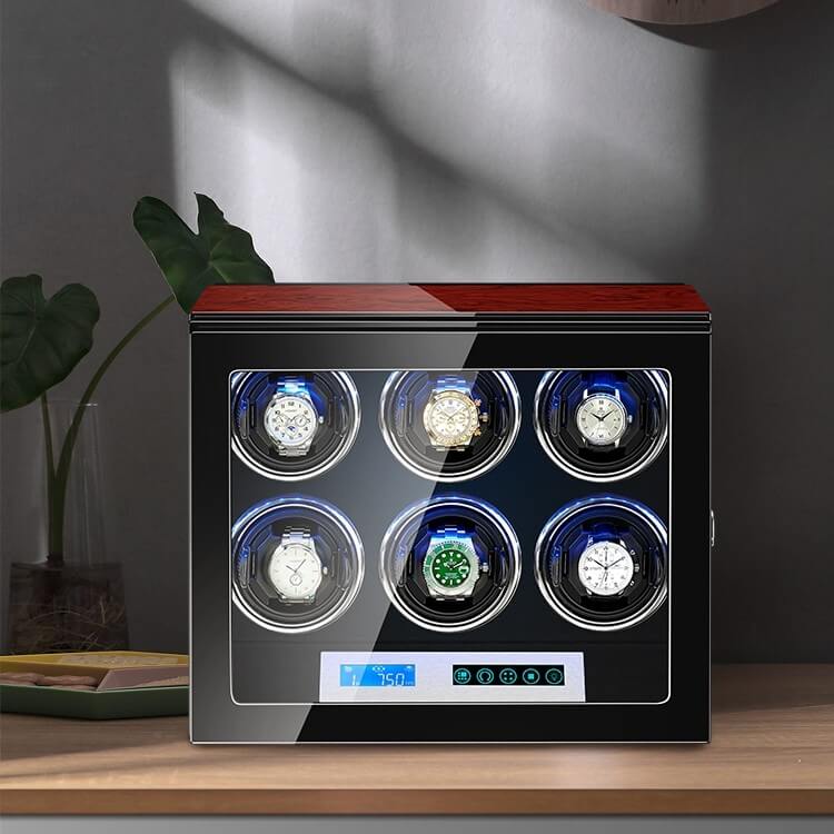 Caja de almacenamiento automática de madera con enrollador de reloj Best Design 6 con pantalla táctil LCD