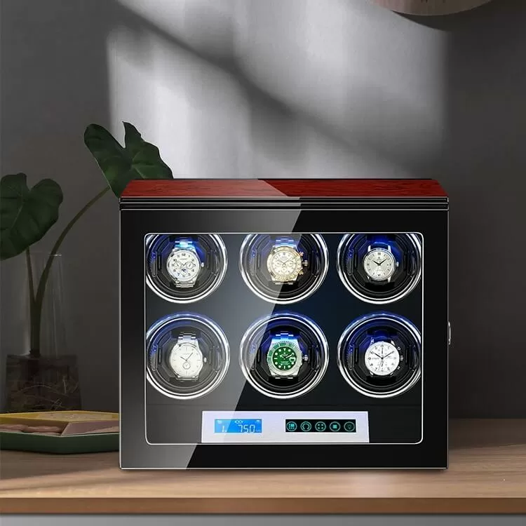 Best Design 6 Wooden Automatic Watch Winder Storage Box with LCD Touch Screen