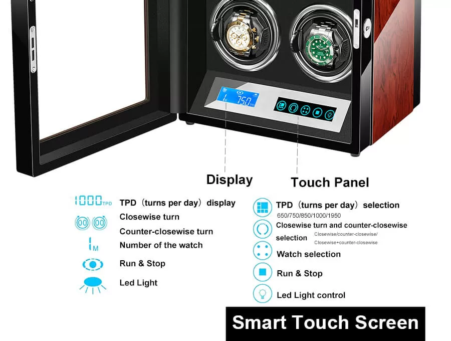 Best Design 6 Wooden Automatic Watch Winder Storage Box with LCD Touch Screen