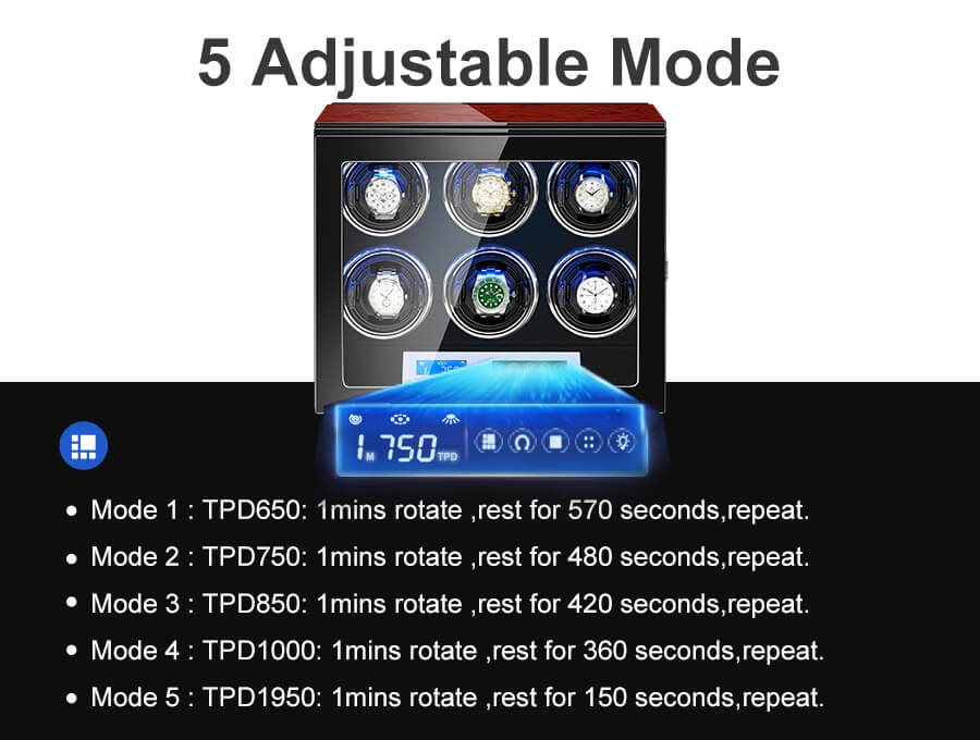 Caja de almacenamiento automática de madera con enrollador de reloj Best Design 6 con pantalla táctil LCD