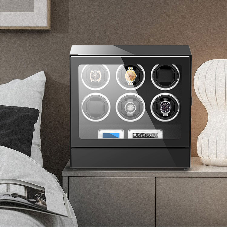 Automatic 6 Watch Winder Box With Lcd Touch Screen in Black Interior