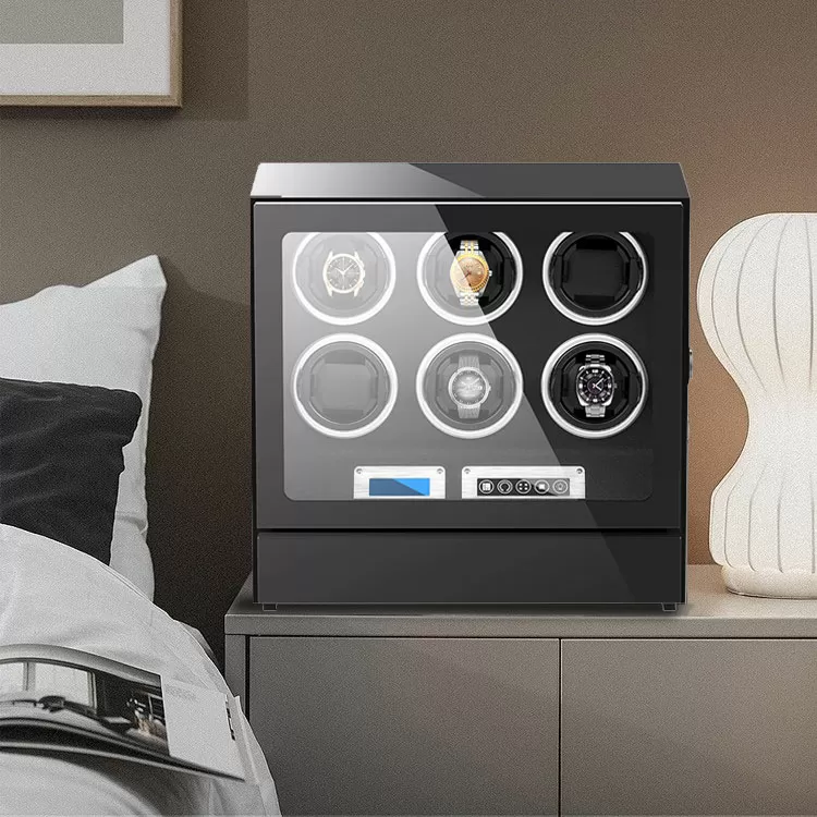 Boîtier de remontoir automatique pour 6 montres avec écran tactile LCD à l'intérieur noir