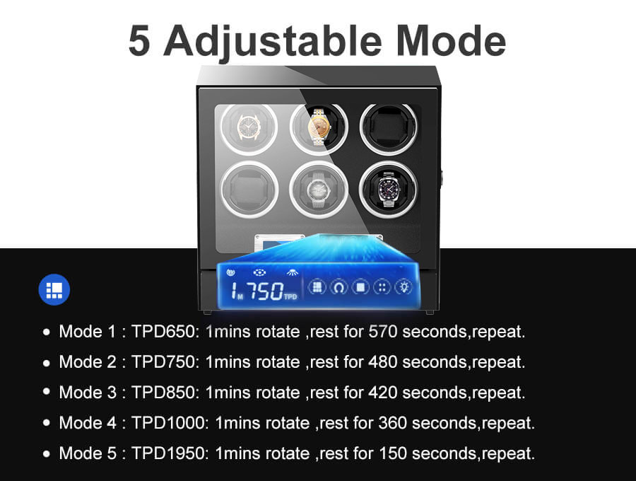 Automatic 6 Watch Winder Box With Lcd Touch Screen in Black Interior