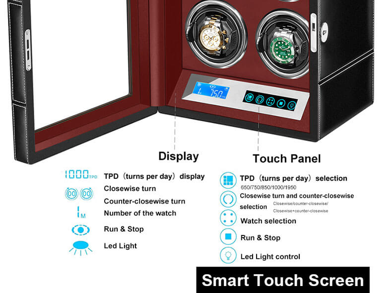 Avvolgitore per orologi a doppio rotore Smart sei pezzi con superficie in PU e interno rosso