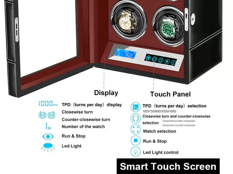 Leather Six Piece Watch Winder with Red Interior