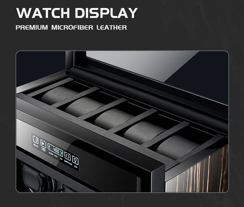 Extra storage of 9 Watch Winder Box with 5 Extra Storage in Striped Ebony Wood