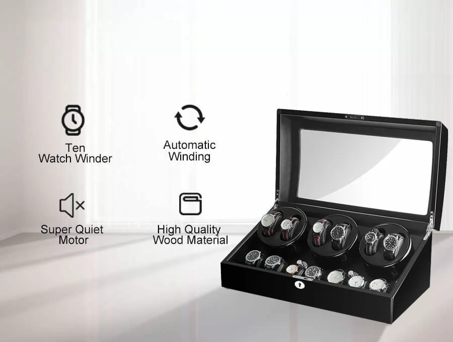 Enrollador automático de relojes Black Six con 7 espacios de almacenamiento adicionales