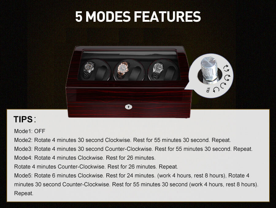 Ebony Six Pieces Watch Winder With Black Interior