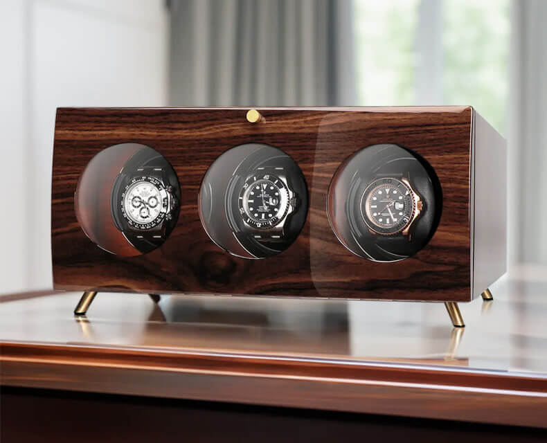 Solid Wood Automatic Watch Winder Box for 3 Watches - bedroom or office desk display