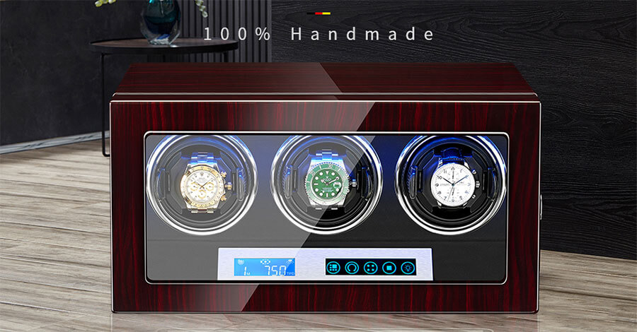 Rebobinador de 3 relojes con pantalla táctil LCD en interior negro