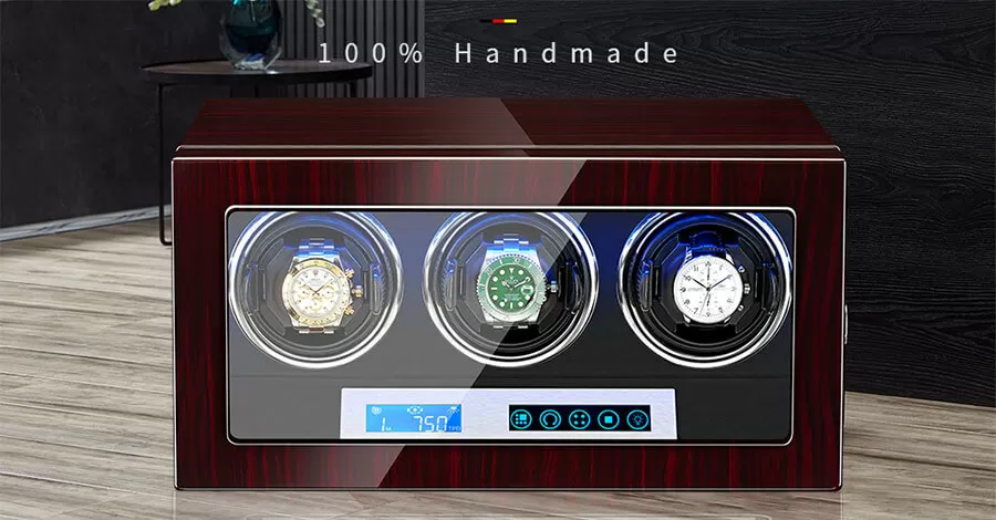Triple Watch Winders for 3 Watches With Lcd Touch Screen in Black Interior