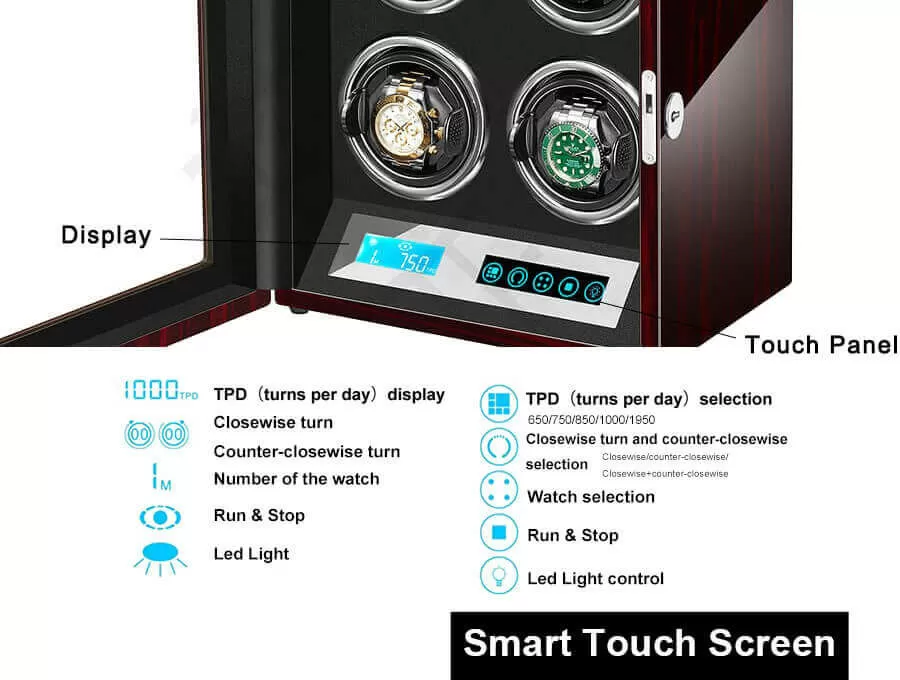Triple Watch Winders for 3 Watches With Lcd Touch Screen in Black Interior