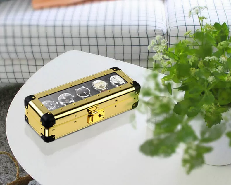 Metal 5 Slots Watch Case With Glass Window
