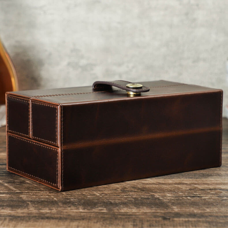 Brown leather watch box gift for Father's Day — handmade watch collector display case