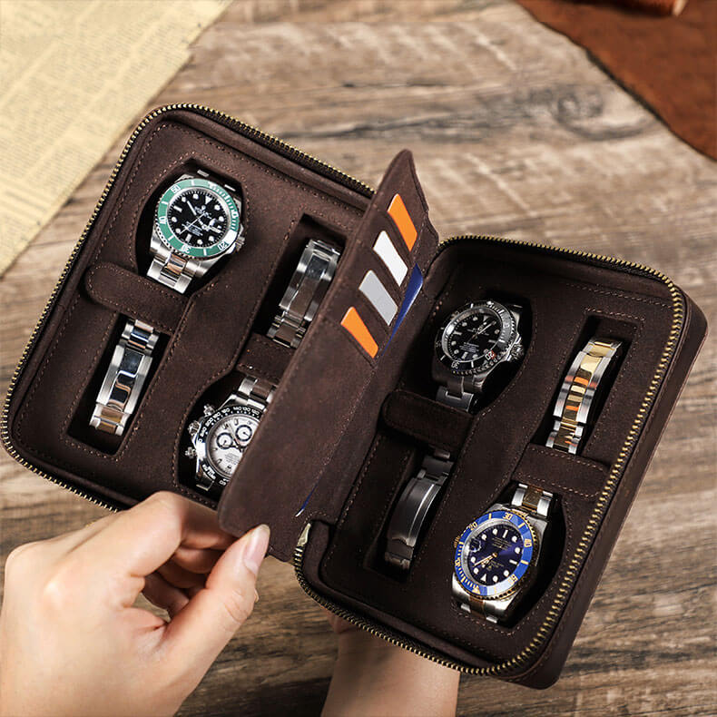 Tragbare Uhrenbox mit 4 Fächern für Reisen